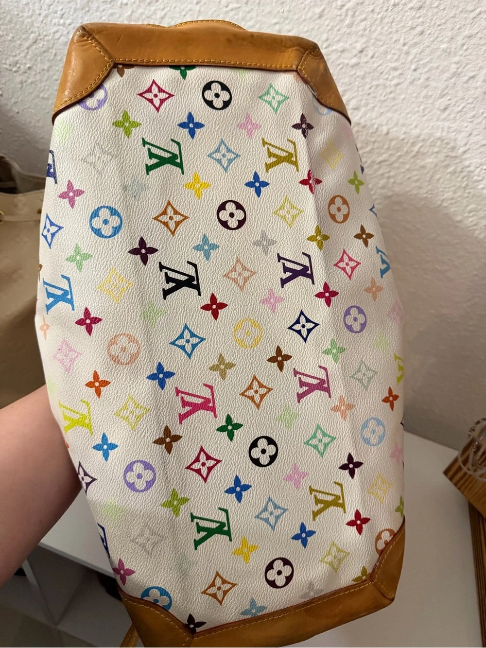 AUTHENTIC Louis Vuitton Multicolor Monogram White Canvas Shoulder Bag (CHIP)